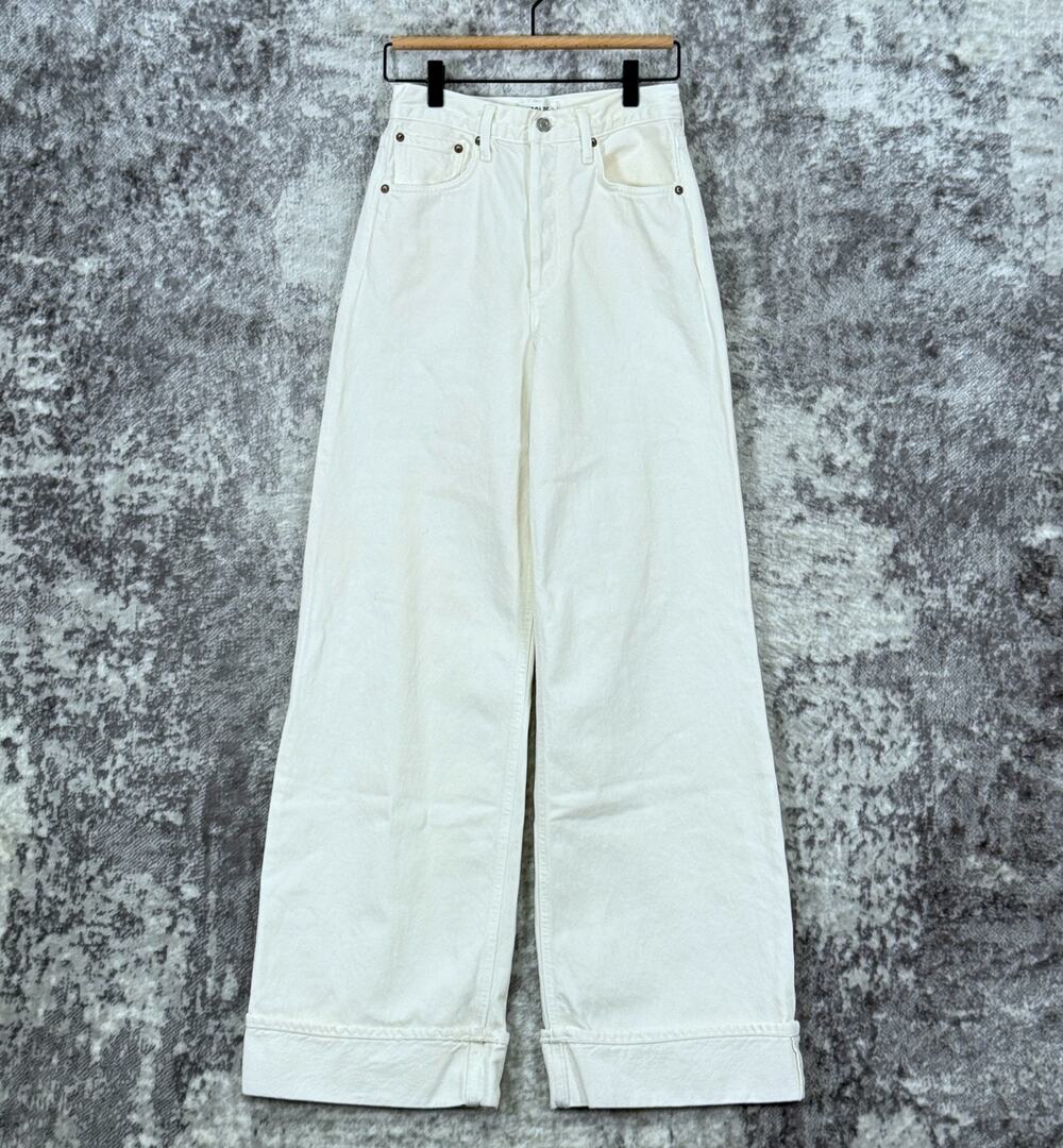 AGOLDE Dame Jeans 23 Womens High Rise Wide Leg Ecru Ivory Denim Cuffed